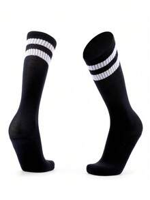 1 Pair Children's Knee-High Striped Sports Socks, Professional Long Soccer Socks, Made Of Polyester Knit Fabric, Suitable For Outdoor Sports And Daily Wear For 3-12 Years Old Kids - Multicolor - View 19