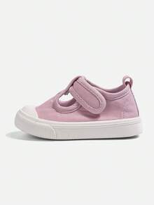 1 Par de Tênis de Lona Rosa de Estilo Novo para Meninas Pequenas, Estilo Doce, Tira em T, , Sola Plana e Macia, Confortável, Respirável, Sapatos Casuais para Bebês, Adequado para Uso Diário na Escola, Passeios, Festas e Feriados, Atividades ao Ar Livre e Viagens na Primavera, Verão, Outono e Volta às Aulas - Rosa chiclete - Visão 4