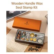 Vintage Sealing Wax Stamp Kit: 3 Stamps, 2 Sealing Wax Beads, Spoon, And Candle. Perfect For Holiday Cards, Letters, Weddings, Packaging, And Crafts. An Ideal Gift For Creative Personalization And Decoration. - Ginger - View 4