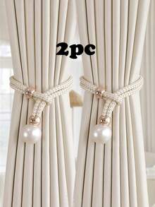 2pcs Faux Pearl Window Curtain Tie Backs - Champagne - View 15