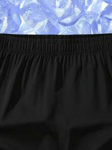 AHTELB 男士轻便透气速干运动短裤，采用弹性腰带和抽绳设计，适合健身、跑步和户外活动。男士夏季宽松休闲冰丝速干运动短裤 - 黑色 - 查看 3