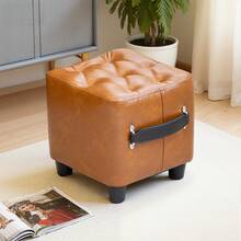 Kelyda Small Step Stool For Kids Adults, Oil-Wax Leather-Padded Waterproof Low Foot Stool Ottoman, 11 Inch Portable Foot Rest Sofa Side Stool And Shoe-Changing Stool For Living Room Bedroom Hallway Entrances,  As Home Decorative Furniture - 棕色 - 查看 8
