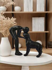 1pc Girl And Dog Friendship Resin Artwork, Statue Of Girl And Dog, Commemorating Their Bond, Elegant Home Decor Gift, For Those With Cherished Friendships, Room Decor, Reminds Of Girl With Her Loyal Pet Companion, Indoor/Outdoor Figurine, Christmas Decoration