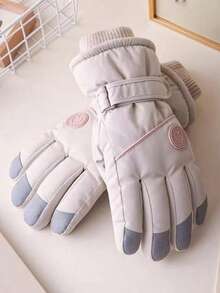 1 Pair Women's Professional Ski Gloves - Thickened Fleece Windproof Cold-Proof Outdoor Skiing Warm Gloves, Cycling Cold-Proof Gloves, Non-Slip Palm, Compatible With Touchscreen Devices - Multicolor - View 9