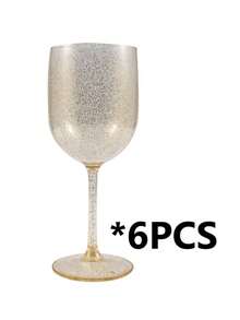 1/2/6/15pcs 16oz Plastic Glitter Stemmed Wine Glasses, Unbreakable/Party Wine Cups - Transparent Shimmering Gold - View 8