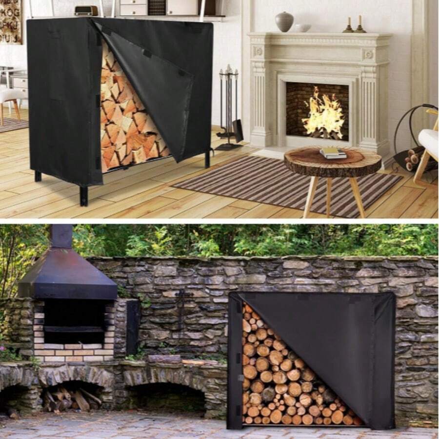 Pokrowiec na drewno opałowe – najlepiej sprzedający się transgranicznie pokrowiec na drewno opałowe z tkaniny Oxford, wodoodporny pokrowiec na stojak na drewno opałowe do kominka zewnętrznego - Czarne - Zobacz 1