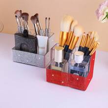 Organizador de brochas de maquillaje con strass brillantes, soporte de 3 ranuras para almacenamiento de brochas de maquillaje con cristales de strass brillantes, soporte para bolígrafos y lápices con brillo para escritorio, estuche para exhibición de delineadores para tocador, organizador de escritorio con brillo para mujeres, soporte para brochas de maquillaje y bolígrafos con strass, accesorios de escritorio con estilo para oficina, aula, vuelta al cole, eleva tu espacio de trabajo con serenidad - Multicolor - Ver 5