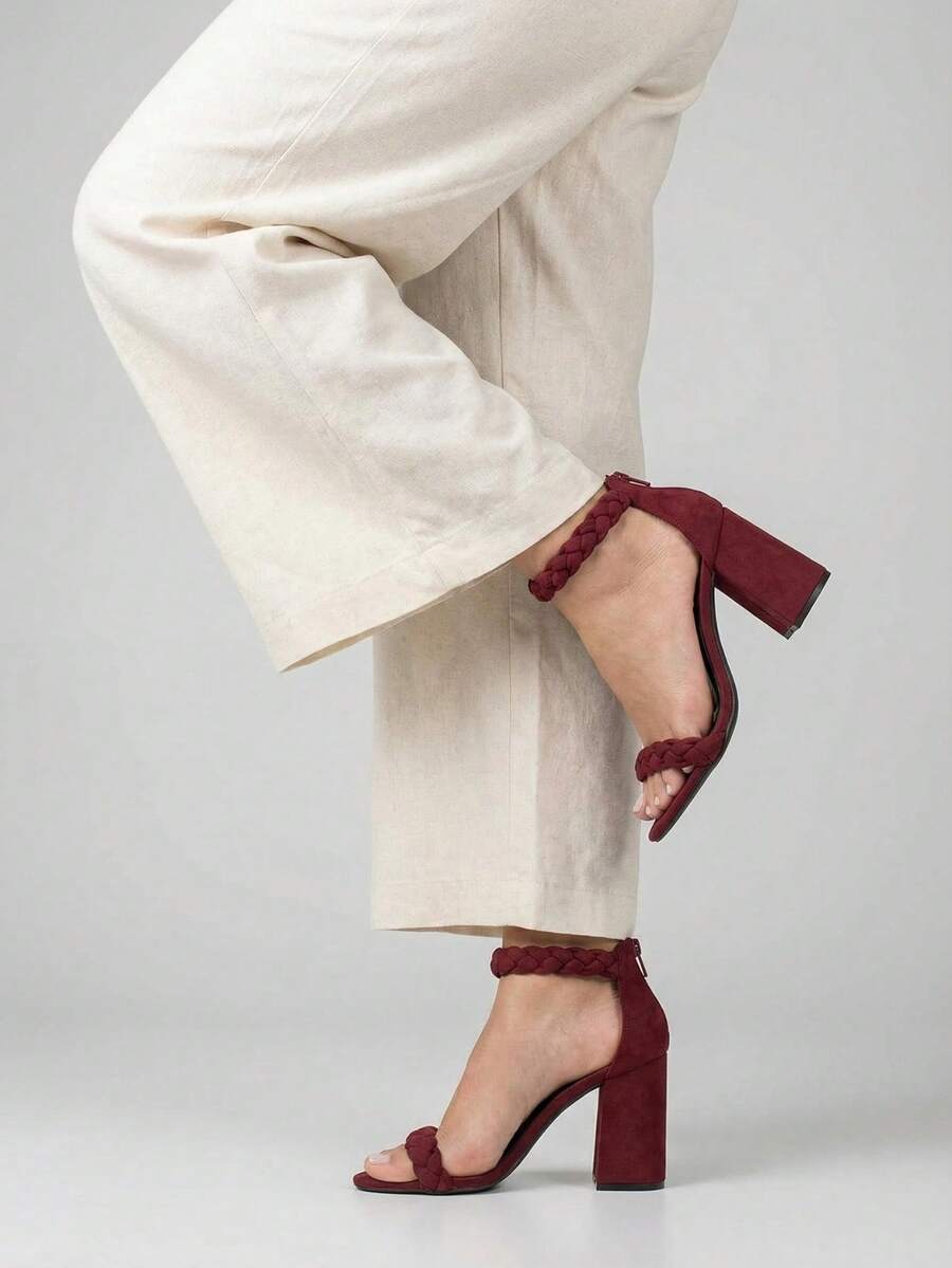 MODARPE Sandália Feminina Salto Grosso Bloco B06 - Marsala - Visão 1