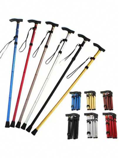 1pc Telescopic Foldable Hiking Pole, Reinforced Adjustable Walking Stick For Elderly