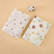 Yue Ye 2条全新棉纱布襁褓毯，柔软透气，婴儿包巾，多功能襁褓，多用途浴巾 - 可爱印花图案 - 夏季棉纱布毯，婴儿洗澡必备，送给宝宝的绝佳礼物。 - 多款式可選 - 查看 11