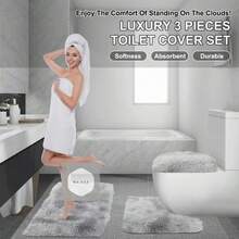 3-Piece Bathroom Rug Set Including Bath Mat, Contoured Rug And Toilet Lid Cover, Machine Washable, Super Soft Microfiber, Non-Slip With Anti-Slip Backing, Home Bathroom Decor, Floor Mat - 淺灰色 - 查看 4