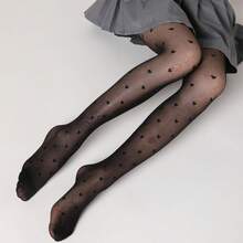 1双女士心形图案丝袜 时尚提花连裤袜 黑色紧身裤 打底裤