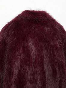Seelio 女士仿皮草超大款外套，温暖舒适，欧美风，冬季新款度假装 - 酒紅色 - 查看 10