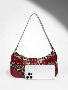 New Fashion Buckle Leopard Print Handbag & Shoulder Bag, Suitable For Parties, Outings, Vacations, Shopping And Daily Use, Can Store Coins, Phones, Also Suitable As A Work Bag For Office Ladies, College Students And Working Women, Elegant Ladies Bag - Đỏ - Xem 9