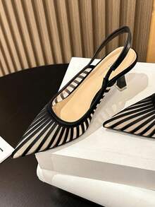 Xin Jing Shoes 新款优雅女士高跟鞋，休闲性感时尚网面露后跟通勤约会中跟鞋，猫跟鞋 - 黑色 - 查看 12