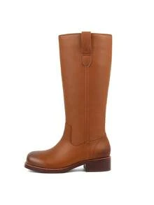 Women's Pull On Vintage Campus-Inspired Cowboy Boots Squared Toe Western Knee High Boots Fashionable Stacked Low Heels Booties - 棕色 - 查看 10