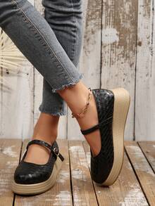 Neue Mode im Frühling, vielseitige Plateau-Keilschuhe, elegante Riemen, flache Lässig Slip-On - Schwarz - Übersicht 4