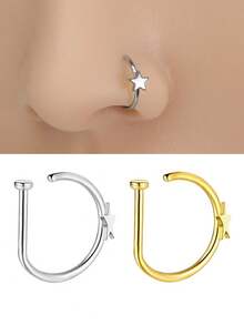 1/3/5 pièces Faux anneau de nez style punk plaqué or 18 carats, clip de nez en acier inoxydable anneau de septum pour adolescents - Multicolore - Voir 2