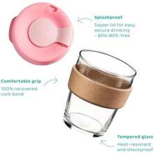 KeepCup Taza de café de vidrio templado reutilizable, taza de viaje con tapa a prueba de derrames, banda de corcho para preparación, ligera, sin , tamaño mediano, 12 onzas, luz de luna(Morado M (Pack of 1)) - Multicolor - Ver 3