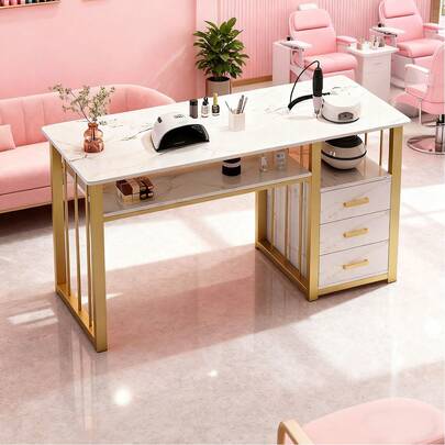 Mesa Para Manicura Doble Nivel Con 3 Cajones Organizador