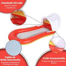 TendenciaMOSU Hamaca de Agua Inflable, Cama Flotante con Toldo, Tumbona Inflable con Reposacabezas, Tumbona Acuática con Red para Adultos y Niños, Cama Flotante con SombrillaCalidad premium - Rojo - Ver 2