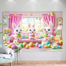 2D flach, 1 Stück Polyester Osterhasen und Eier Party Hintergrund für Osterpartys, ohne Strom oder Batterien erforderlich. - 1 STÜCK - Übersicht 3