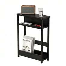 Techigher Narrow Side Table, 3-Tier End Table With Storage Shelf, Thin Sofa Side Table For Narrow And Small Spaces, Bedside Table Nightstand For Living Room - Black - View 2