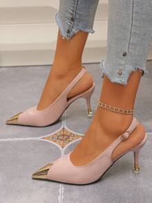 Sandalias de verano para mujer con hebilla de metal y punta cerrada, elegantes sandalias de tacón alto delgado y sin talón