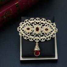 1 pezzo Spilla a fiore di colore dorato in stile moresco per donna, spilla da risvolto, spilla da caftan, gioiello per la sposa, gioielleria di nozze, cristallo arabeschi