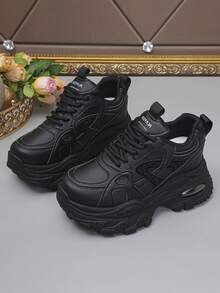 Women's Fashion Versatile Casual Platform Sneakers - Black - View 5
