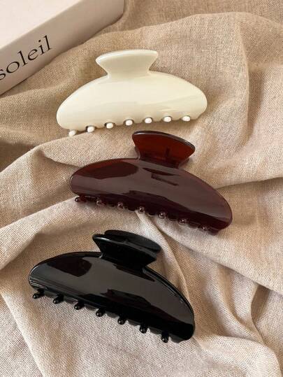 3pcs/1pc Women 3.54in/9cm Black, White, Brown Lightweight Plastic Hair Clips, Fashionable, Versatile, Elegant, Minimalist Solid Color Hair Claws, Suitable For Daily, Casual, Party, Commute, Beach, Vacation, Hairstyling, Washing Face/Hair, Makeup, Outfit Accessory Women Claw Clip Fashion Hair Clutch Women Hair Accessories