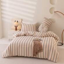 三件套海岸条纹被套组，柔软透气，适用于双人床，包含1个被套和2个枕套，四季皆宜，清新舒适。