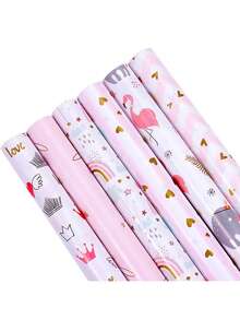 Bộ 6/12 tờ, Giấy gói quà Ngày Valentine, Giấy gói quà, Giấy gói quà sinh nhật in hình trái tim mạ vàng, Giấy gói quà - Nhiều màu - Xem 1
