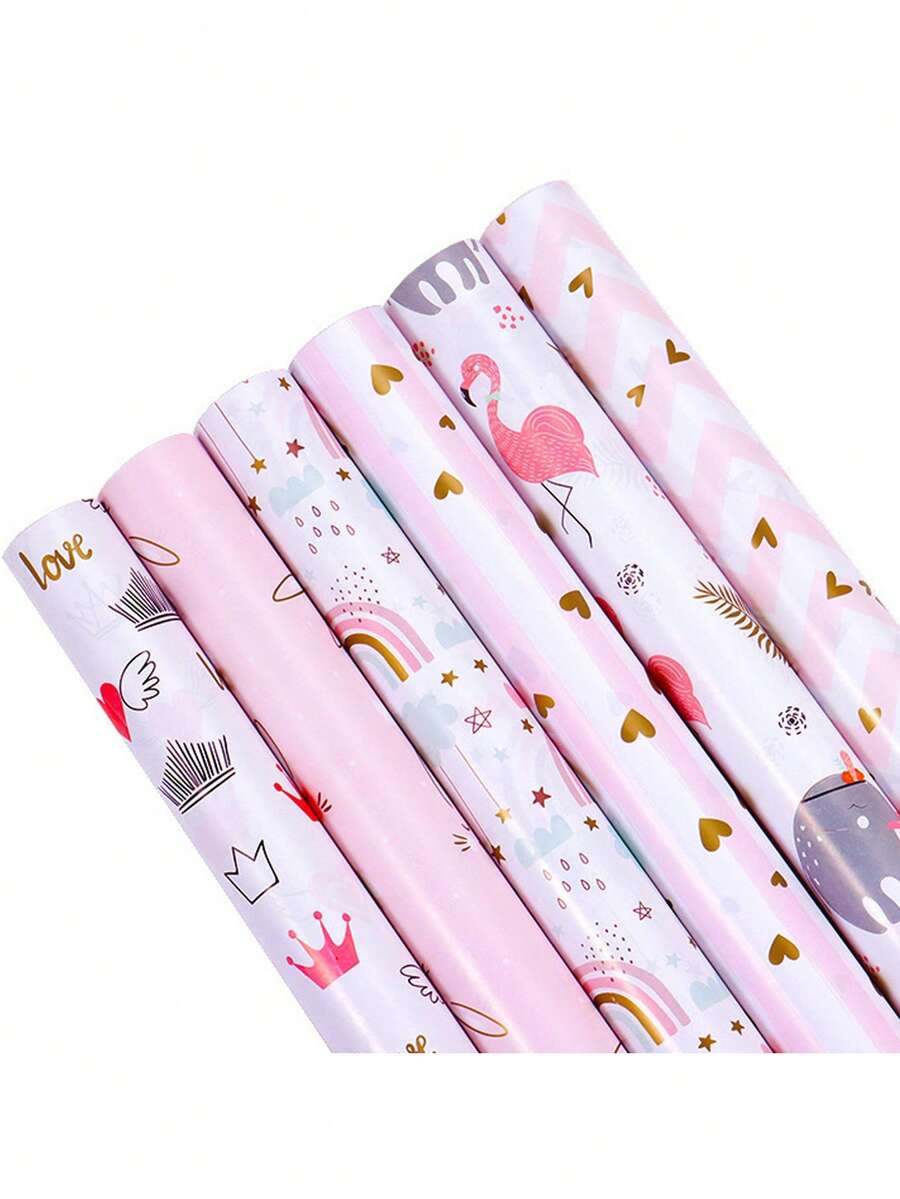 Bộ 6/12 tờ, Giấy gói quà Ngày Valentine, Giấy gói quà, Giấy gói quà sinh nhật in hình trái tim mạ vàng, Giấy gói quà - Nhiều màu - Xem 1