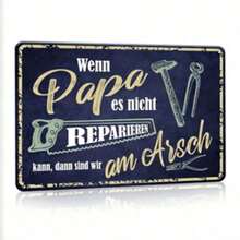 Diseño vintage del taller de reparación de papá - Letrero de decoración del taller de metal - Placa de decoración de pared de garaje retro - Decoración única del taller de reparación de papá, letrero de estaño hecho a mano rústico para papá, abuelo, con agujeros perforados previamente, estilo de agujero aleatorio