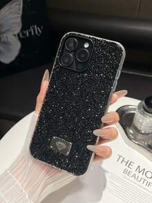 1pc Black Rhinestone Edged Shockproof Bling Phone Case Suitable For IPhone 17/16 Pro Max/13/14 - Black - View 6