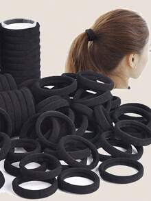 100pcs/Pack Girls Seamless Elastic Hair Ties, Stretchy Hair Accessories - Seamless Hair Bands, Soft Scrunchies, Suitable For Thick/Thin Hair, Non-Damaging, For Women And Girls, Hair Ties, Hair Bands Head Accessories Rubber Bands Ponytail Holder - Starry Night Black - View 2