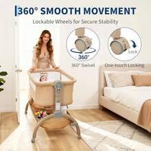 Moisés para bebé, 3 en 1, Ajustable, con Ruedas y mosquitero, Cuna portátil, para recién Nacidos y niños, Uso doméstico - Caqui - Ver 5