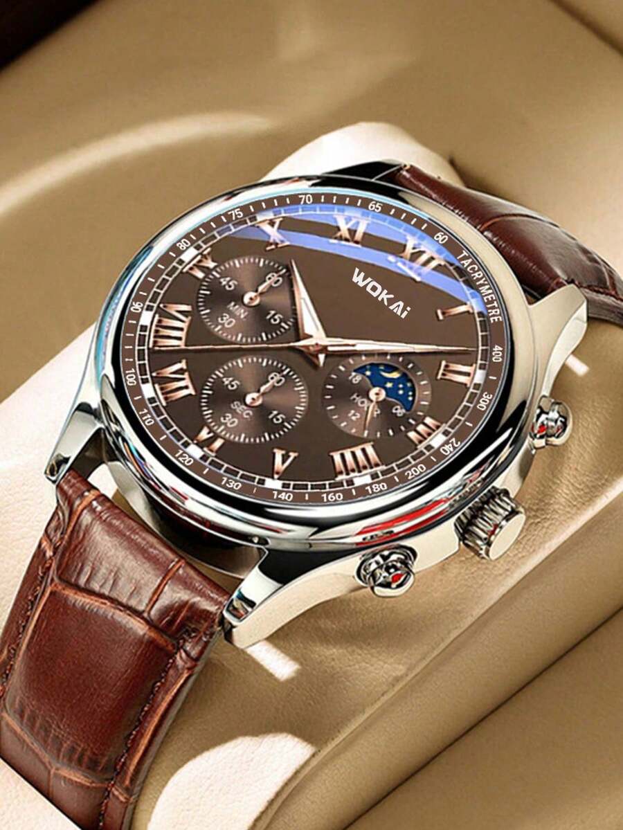 1pc Men's Business Wrist Watch Men Watches Top Brand Luxury Wristwatch Men's Clock Quartz Sport Watch Gift Men's PU Leather Band - Elegant & Comfortable Casual Watch