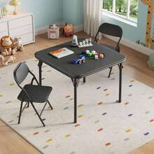 Techigher Kids Activity Table And Chair Set, 3/5 Piece Kids Folding Square Table And Chairs Set, Square Table & 2/4 Folding Chairs For Daycare And Classrooms, Indoor Play & Learning - 3 Piece, Black - View 2