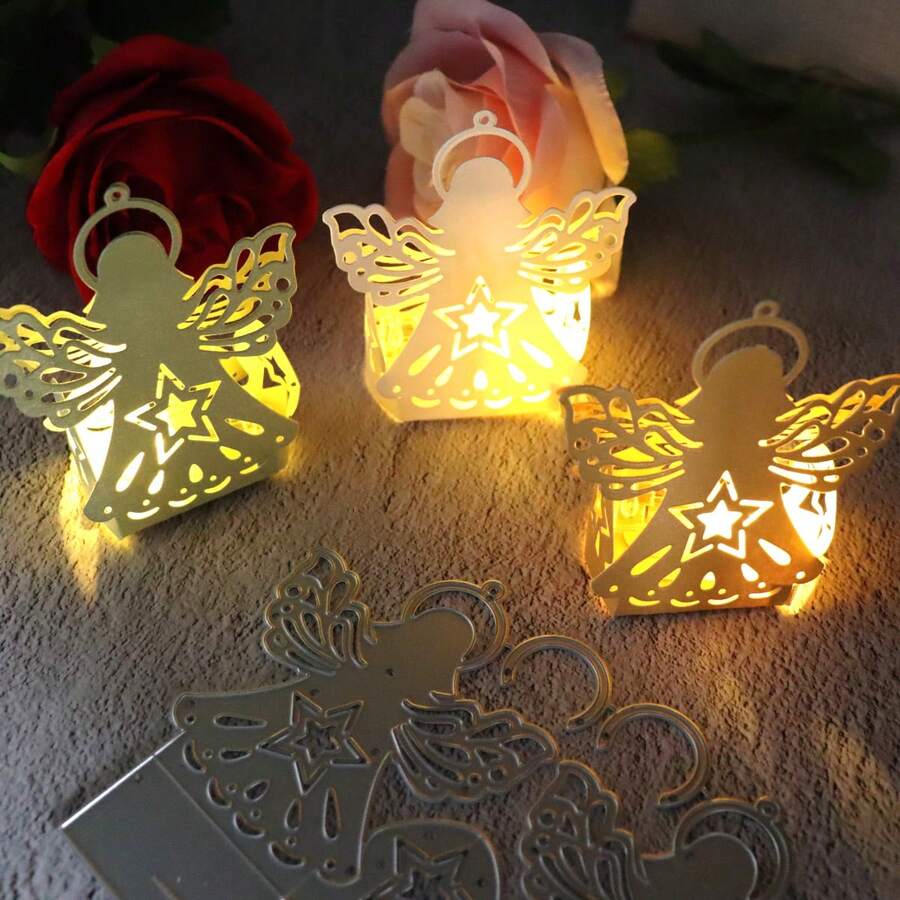 1pc Cute 3D Angel Die Cutting Mold, Angel Light Box Embossing Mold, Suitable For Holiday Decoration Scrapbooking, Paper Crafting Cutting, DIY Greeting Cards, Elegant Scrapbooking, Wedding, Birthday, Valentine's Day Cards - Christmas Cards - Halloween Cards, Applicable For DIY Scrapbooking, Invitations, Gifts - Silver - View 1