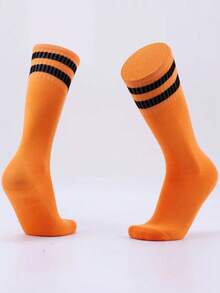 1 Pair Children's Knee-High Striped Sports Socks, Professional Long Soccer Socks, Made Of Polyester Knit Fabric, Suitable For Outdoor Sports And Daily Wear For 3-12 Years Old Kids - Multicolor - View 25