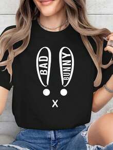 100% Cotton Bunny Bad Rabbit Christian Easter Eggs Holly Week Pascha T-S T-Shirt Graphic Shirt Women - 黑色 - 查看 6