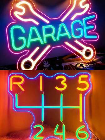 1 pieza Luz de neón colorida para palanca de cambios de coche - Luz de garaje LED, diseño de palanca de cambios manual, alimentada por USB, decoración de pared colorida, adecuada para decoración de dormitorio, decoración de pared, regalo para hombres, tema de dinosaurio, regalo divertido, luz decorativa, iluminación de sala de estar, tira LED, cubierta de luz de techo, accesorios de interior de coche, accesorios de sala de juegos