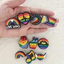 10-Piece Rainbow And Heart Shoe Decorations, Bags And Accessories Set, PVC Material - Pride Festival, New Year, Valentine's Day Gift | DIY Holiday Shoe Decorations | Bright Cartoon Patterns | Pride Moon Decorations, Shoe, Spring Summer Picks, Brides Maid Gifts, Room, Bedroom Decor, Bedroom Decor, Beach, Travel, For Men, For Women, Vacation, Women's Day, Travel Essentials, Wedding Favors, Y2k, Bedroom, Car Accessories Women, Kitchen Decor - Multicolor - View 2