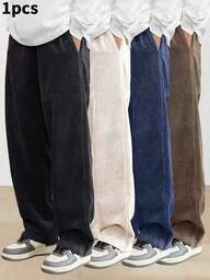 1条男士灯芯绒抽绳阔腿休闲运动裤，适合户外活动