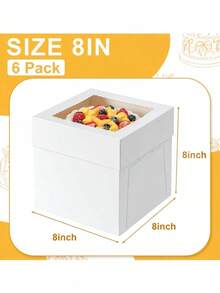 6pcs 10-Inch Cake Boxes, Size 10x10x8 Inch High, Disposable Carrier Containers With Lids, Bakery Boxes With Large Window, Suitable For Cupcakes, Pies, Pastries - Weddings, Birthdays, Parties - White - View 8