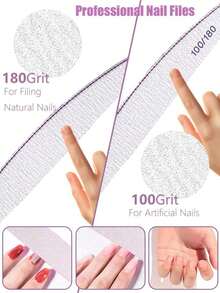 50Pcs Straight Nail Files 100/180 Grit Wood …Sandpaper Sanding File Grit Double Side Of Polishing Files For Natural Nail - Light Grey - View 4