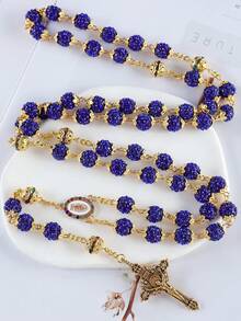 2025New Vintage católico 10mm 59 cuentas de diamantes de imitación de cristal collar cruzado - Z0020-K - Ver 16