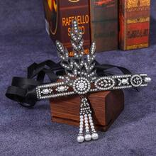 GORTIN- Diadema estilo Flapper de los años 20 tocado con hojas pedreria borlas de perlas tocado estilo coctelConveniente y duradero,Los favoritos de los niños - Negro - Ver 4